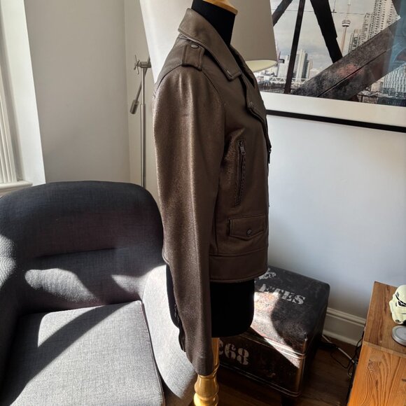 Banana Republic Metallic Leather Moto Jacket, MEDAL BRONZE Medium - Picture 10 of 15